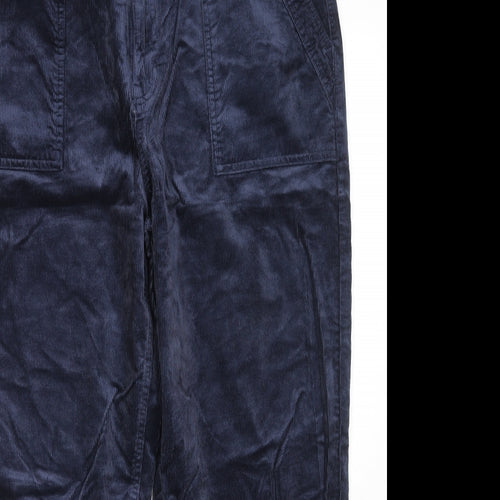 Per Una Womens Blue Cotton Trousers Size 18 L27 in Regular Zip