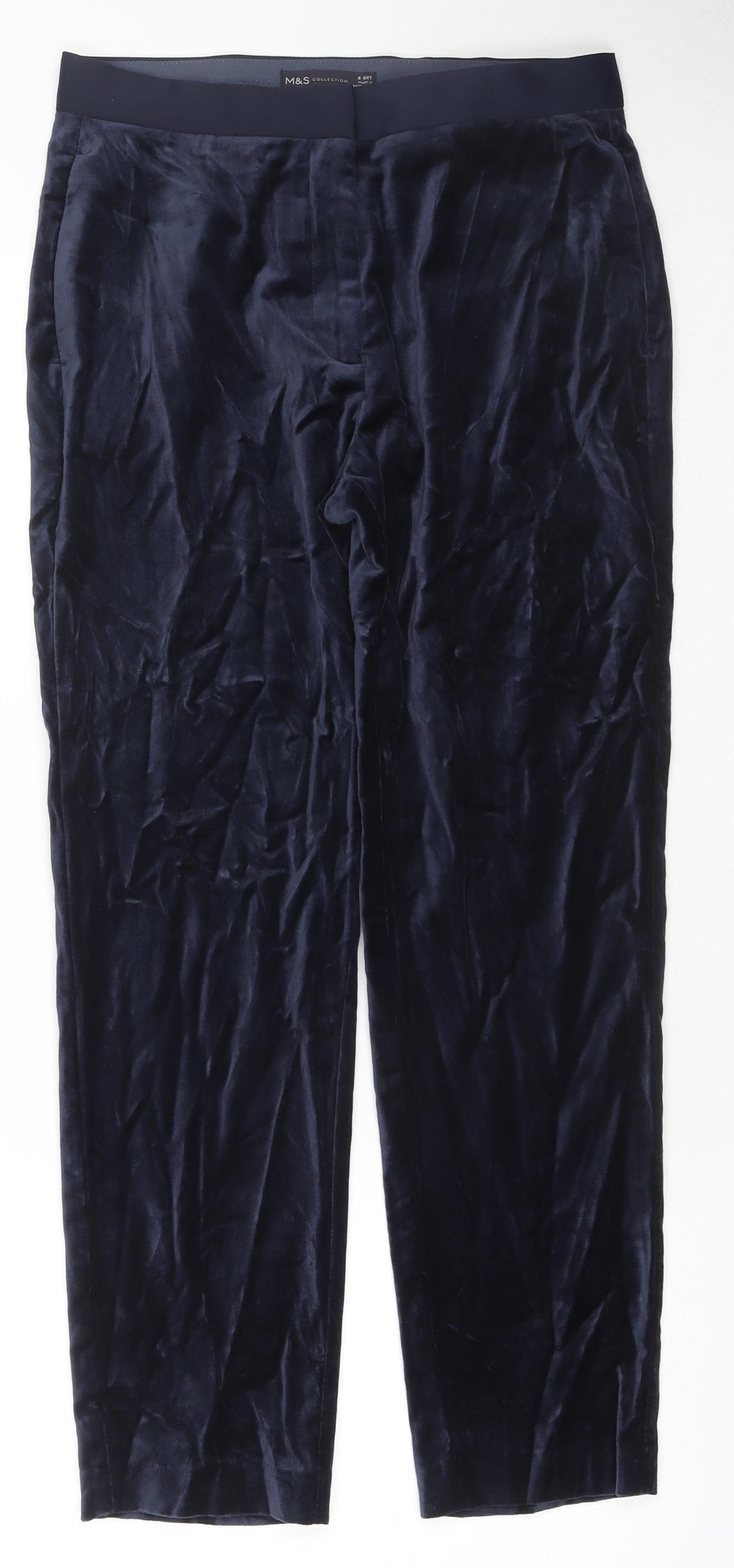 Marks and Spencer Womens Blue Cotton Trousers Size 8 L24 in Regular Zip