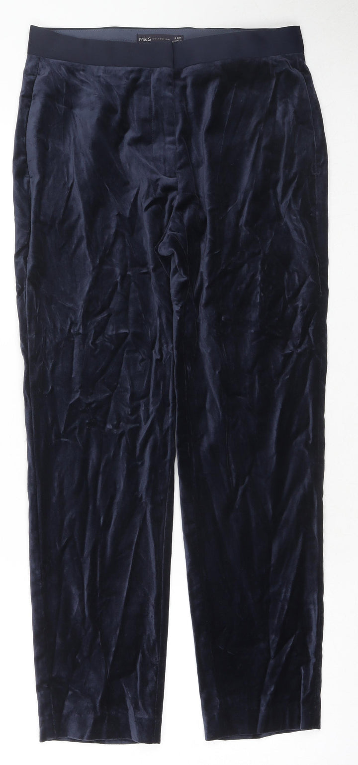 Marks and Spencer Womens Blue Cotton Trousers Size 8 L24 in Regular Zip