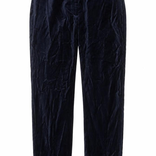 Marks and Spencer Womens Blue Cotton Trousers Size 8 L24 in Regular Zip