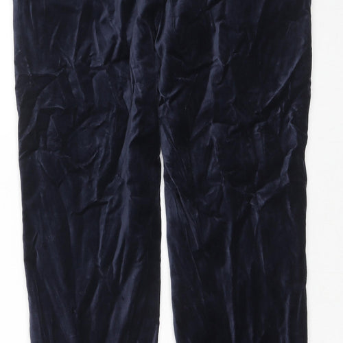 Marks and Spencer Womens Blue Cotton Trousers Size 8 L24 in Regular Zip
