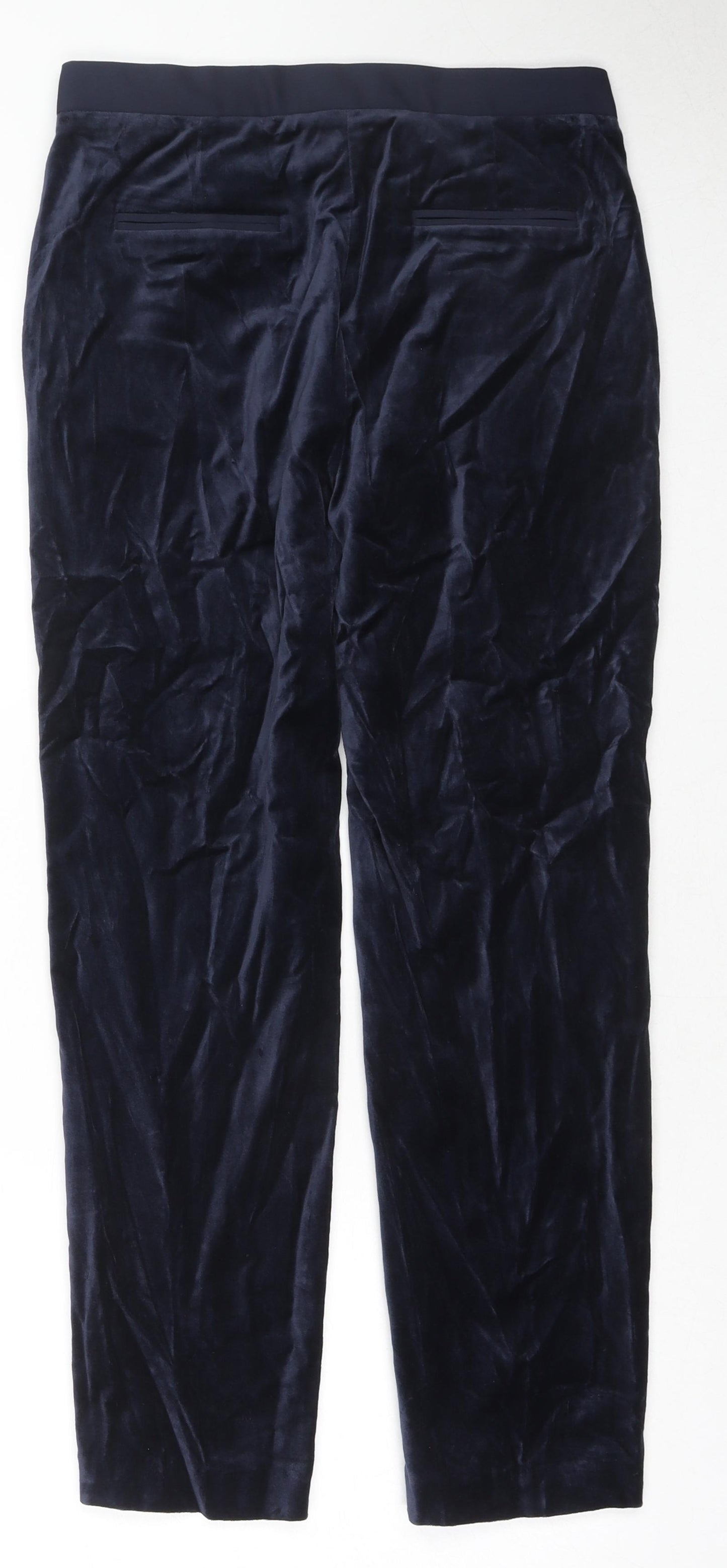 Marks and Spencer Womens Blue Cotton Trousers Size 8 L24 in Regular Zip