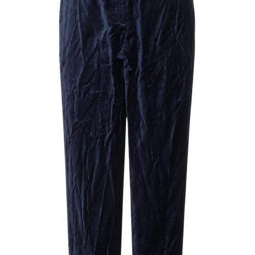 Marks and Spencer Womens Blue Cotton Trousers Size 8 L24 in Regular Zip