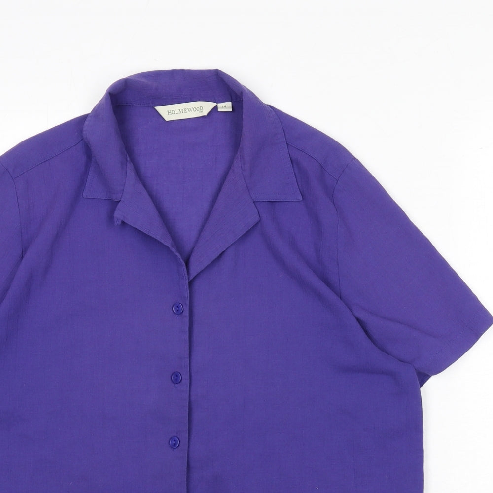 Holmewood Womens Purple Polyester Basic Button-Up Size 14 Collared