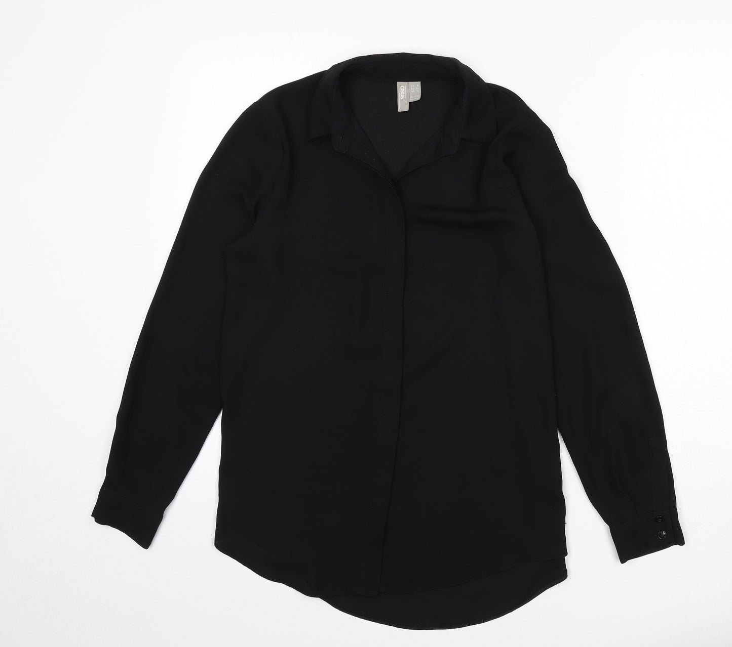 ASOS Womens Black Polyester Basic Button-Up Size 8 Collared