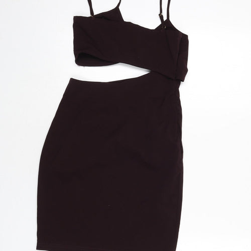NaaNaa Womens Purple Polyester Bodycon Size 10 V-Neck Zip - Mini, Cut Out