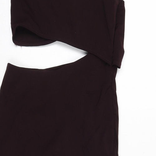 NaaNaa Womens Purple Polyester Bodycon Size 10 V-Neck Zip - Mini, Cut Out