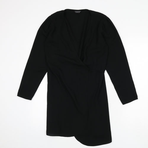 Topshop Womens Black Polyester Wrap Dress Size 10 V-Neck Tie