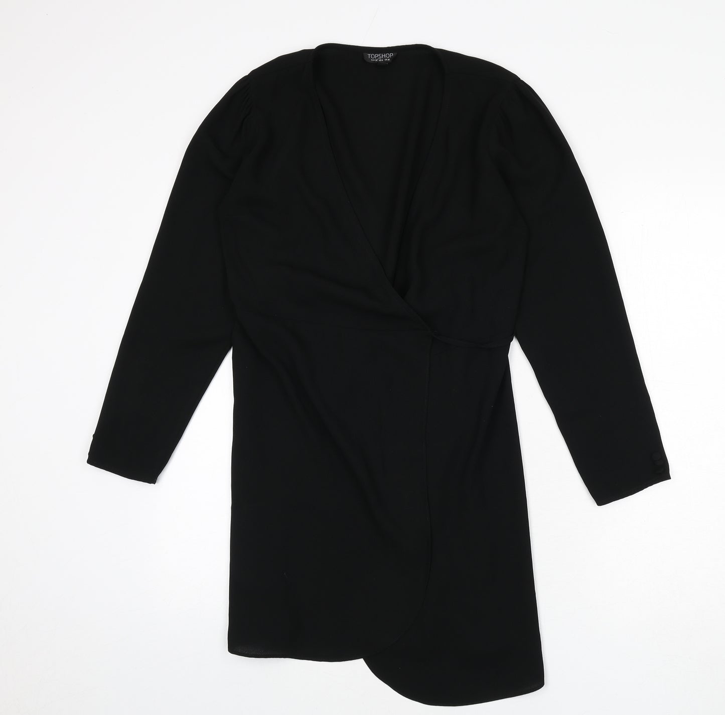 Topshop Womens Black Polyester Wrap Dress Size 10 V-Neck Tie