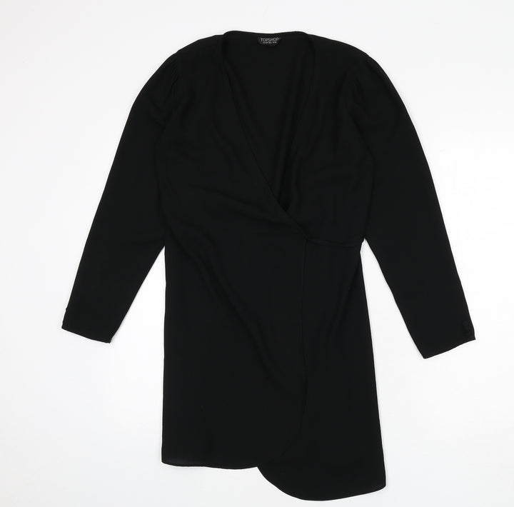 Topshop Womens Black Polyester Wrap Dress Size 10 V-Neck Tie
