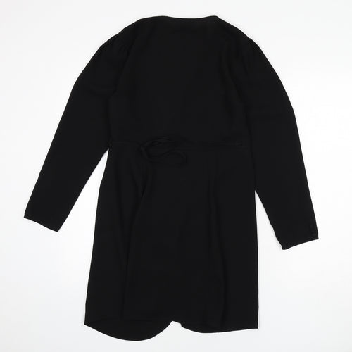 Topshop Womens Black Polyester Wrap Dress Size 10 V-Neck Tie