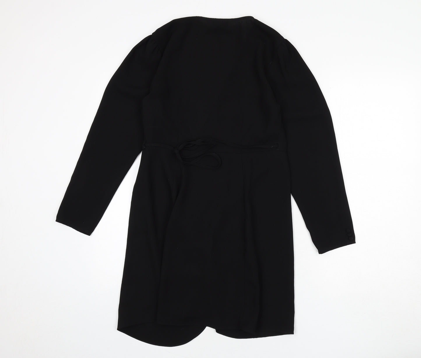 Topshop Womens Black Polyester Wrap Dress Size 10 V-Neck Tie
