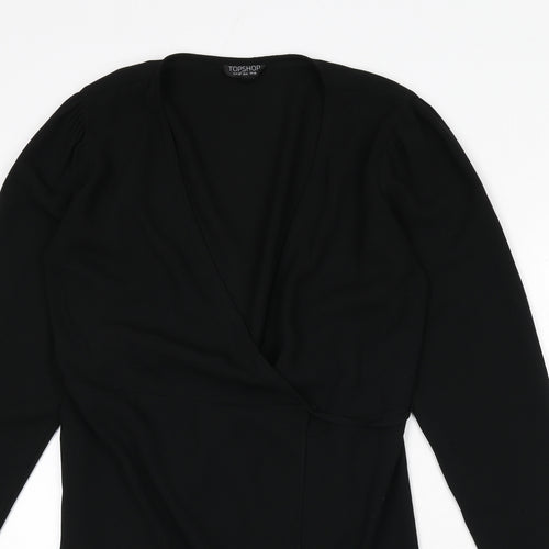 Topshop Womens Black Polyester Wrap Dress Size 10 V-Neck Tie