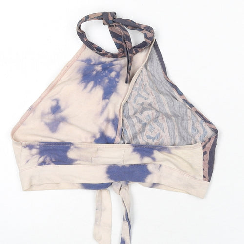Urban Outfitters Womens Multicoloured Geometric Polyester Cropped T-Shirt Size XS Halter - Patchwork, Tie Dye