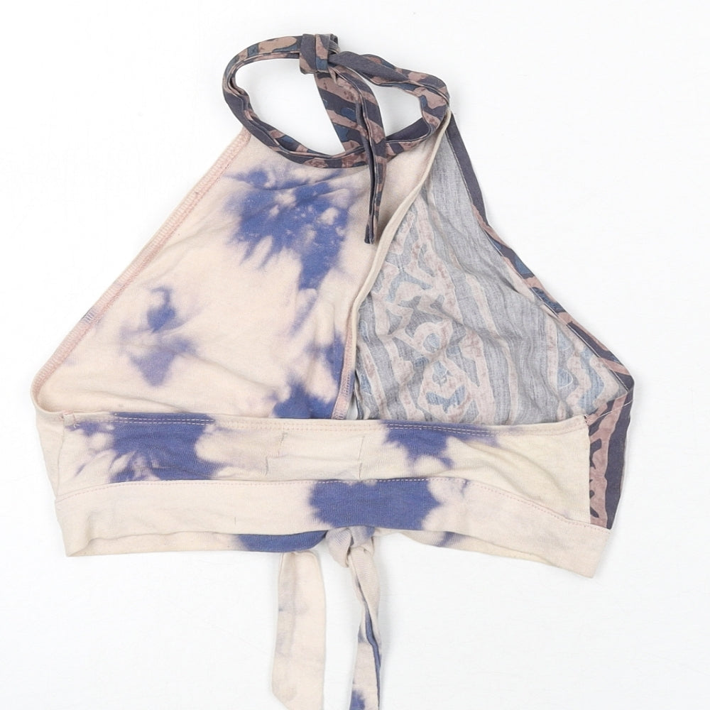 Urban Outfitters Womens Multicoloured Geometric Polyester Cropped T-Shirt Size XS Halter - Patchwork, Tie Dye