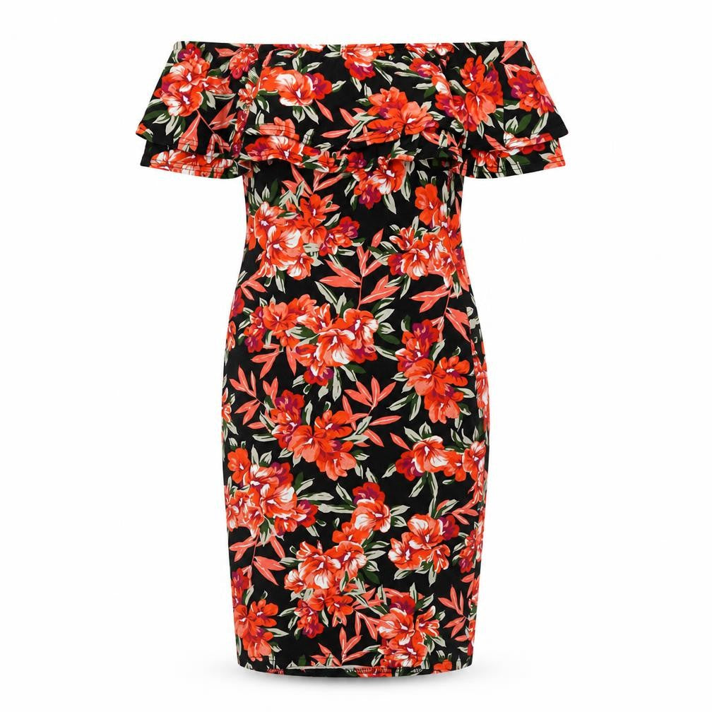 Miss Selfridge Womens Multicoloured Floral Viscose Bodycon Size 8 Off the Shoulder Pullover - Bardot