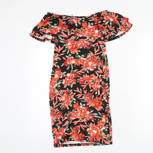 Miss Selfridge Womens Multicoloured Floral Viscose Bodycon Size 8 Off the Shoulder Pullover - Bardot