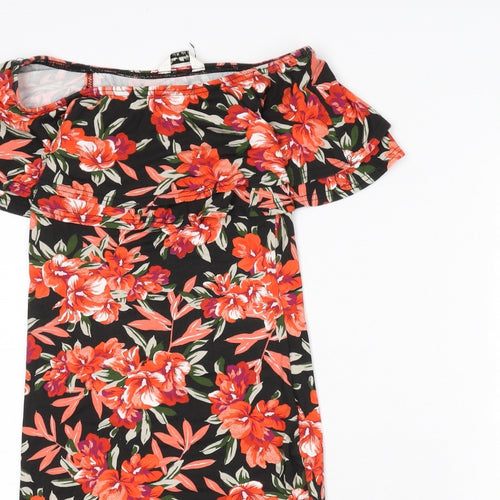 Miss Selfridge Womens Multicoloured Floral Viscose Bodycon Size 8 Off the Shoulder Pullover - Bardot