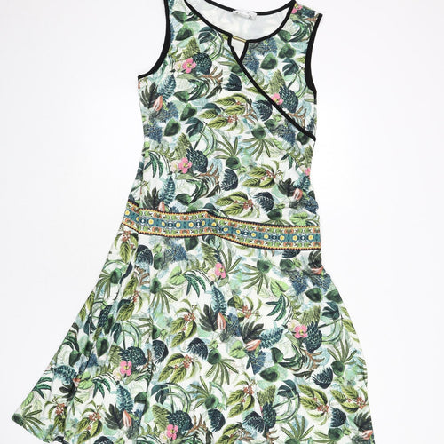 HEINE Womens Multicoloured Geometric Polyester Fit & Flare Size 12 Round Neck Pullover - Leaf and Flower Print
