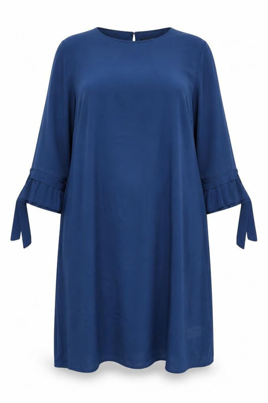 Front view of Bonprix women’s blue polyester a-line, size UK 18, boat neck button