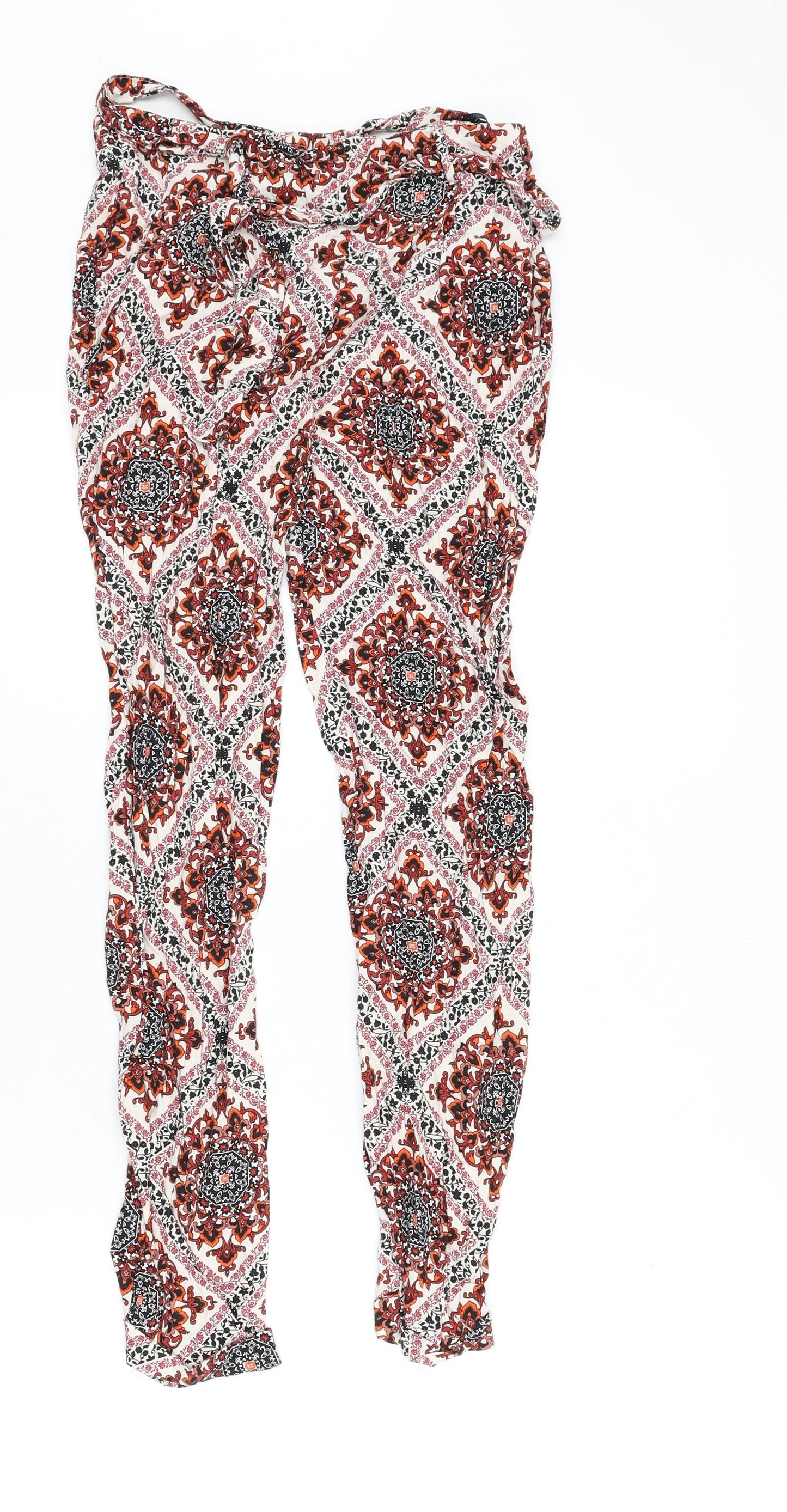 Dorothy Perkins Womens Multicoloured Geometric Viscose Trousers Size 8 L25 in Regular - Belt Included