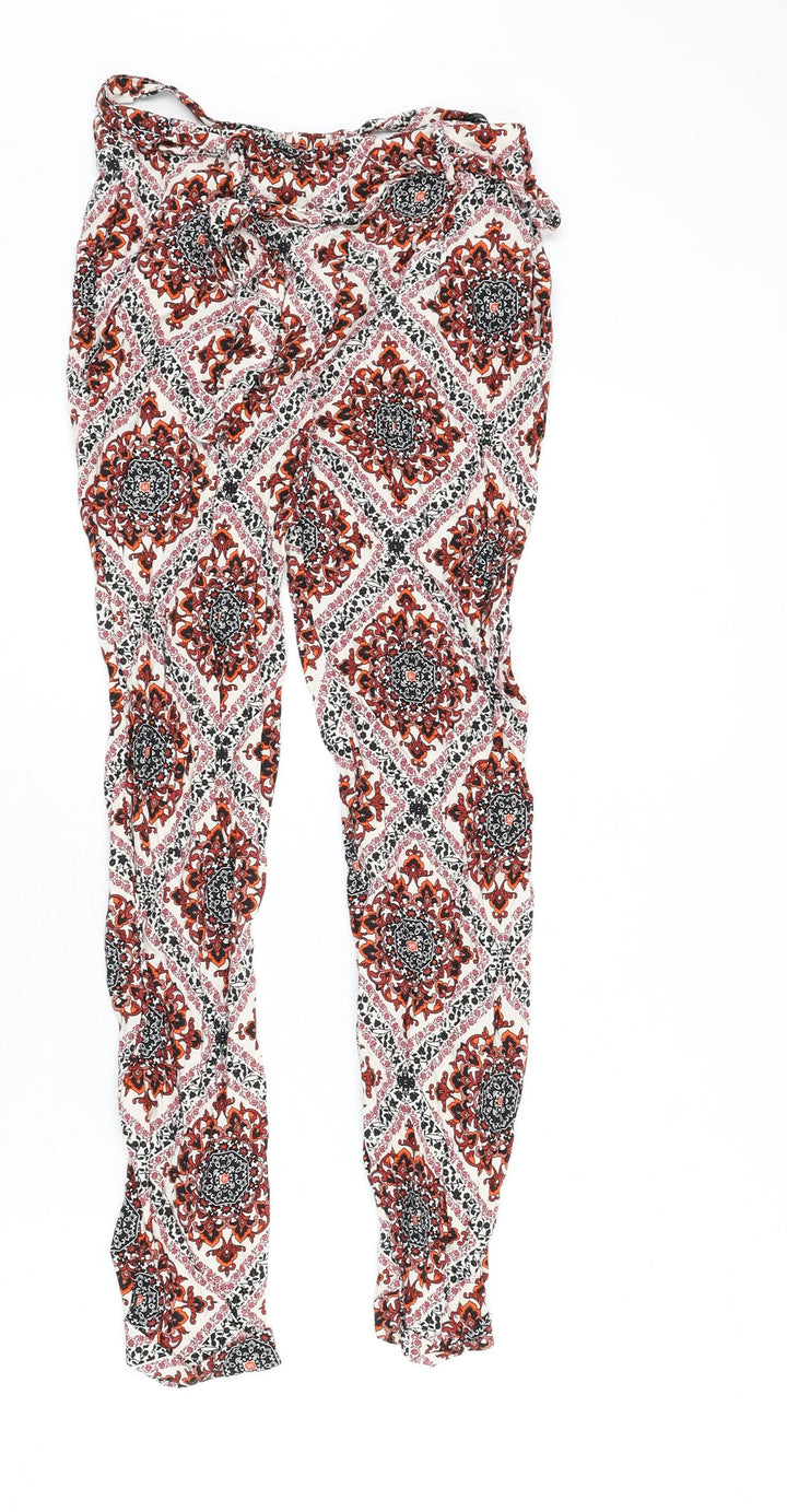 Dorothy Perkins Womens Multicoloured Geometric Viscose Trousers Size 8 L25 in Regular - Belt Included