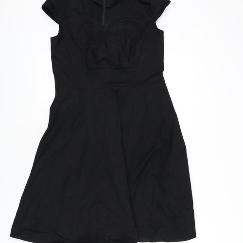 Bbonlinedress Womens Black Cotton Fit & Flare Size XL V-Neck Zip - Vintage
