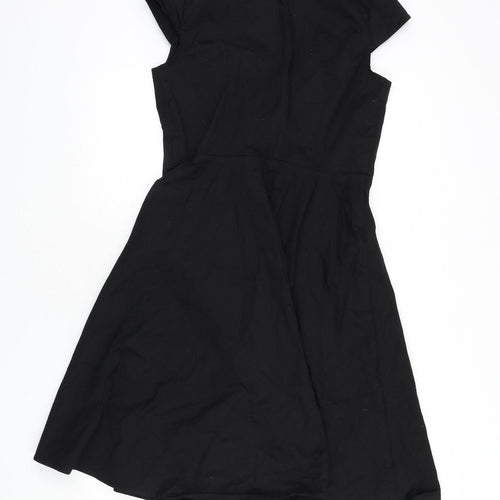 Bbonlinedress Womens Black Cotton Fit & Flare Size XL V-Neck Zip - Vintage