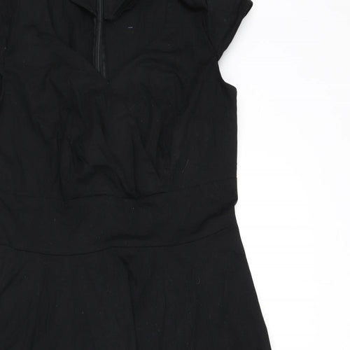 Bbonlinedress Womens Black Cotton Fit & Flare Size XL V-Neck Zip - Vintage