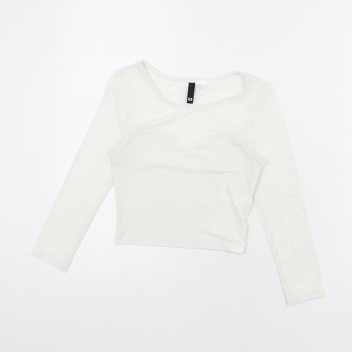 Divided by H&M Womens White Polyester Cropped T-Shirt Size XS Round Neck - Mesh Panels