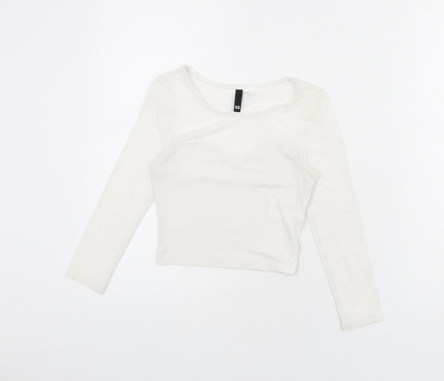 Divided by H&M Womens White Polyester Cropped T-Shirt Size XS Round Neck - Mesh Panels