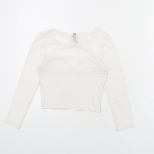 Divided by H&M Womens White Polyester Cropped T-Shirt Size XS Round Neck - Mesh Panels