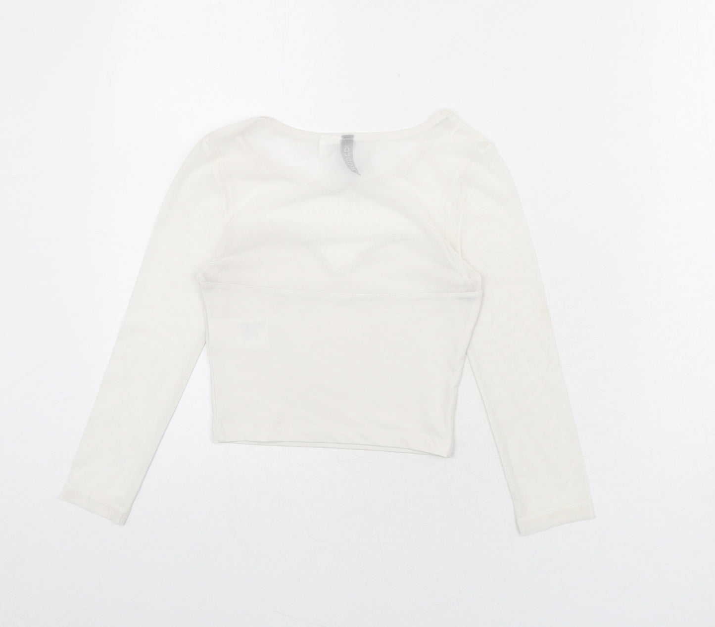 Divided by H&M Womens White Polyester Cropped T-Shirt Size XS Round Neck - Mesh Panels