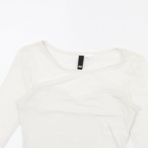 Divided by H&M Womens White Polyester Cropped T-Shirt Size XS Round Neck - Mesh Panels