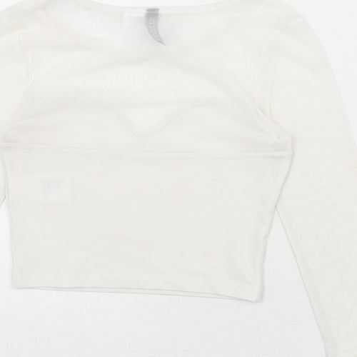 Divided by H&M Womens White Polyester Cropped T-Shirt Size XS Round Neck - Mesh Panels