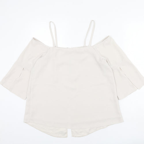 River Island Womens Beige Polyester Basic Blouse Size 12 Square Neck - Slit