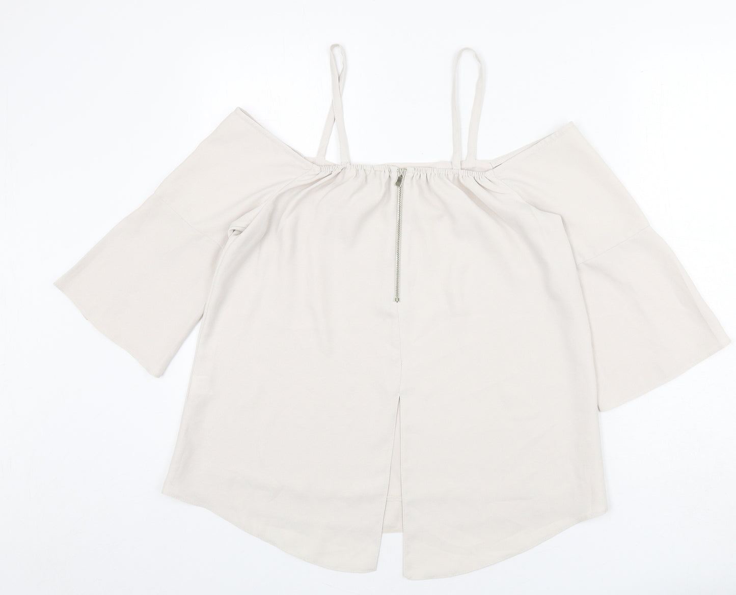 River Island Womens Beige Polyester Basic Blouse Size 12 Square Neck - Slit