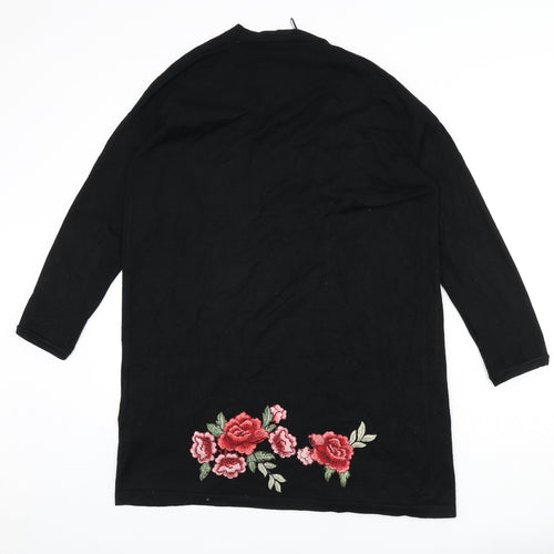 New Look Womens Black V-Neck Viscose Cardigan Jumper Size M - Floral Embroidery