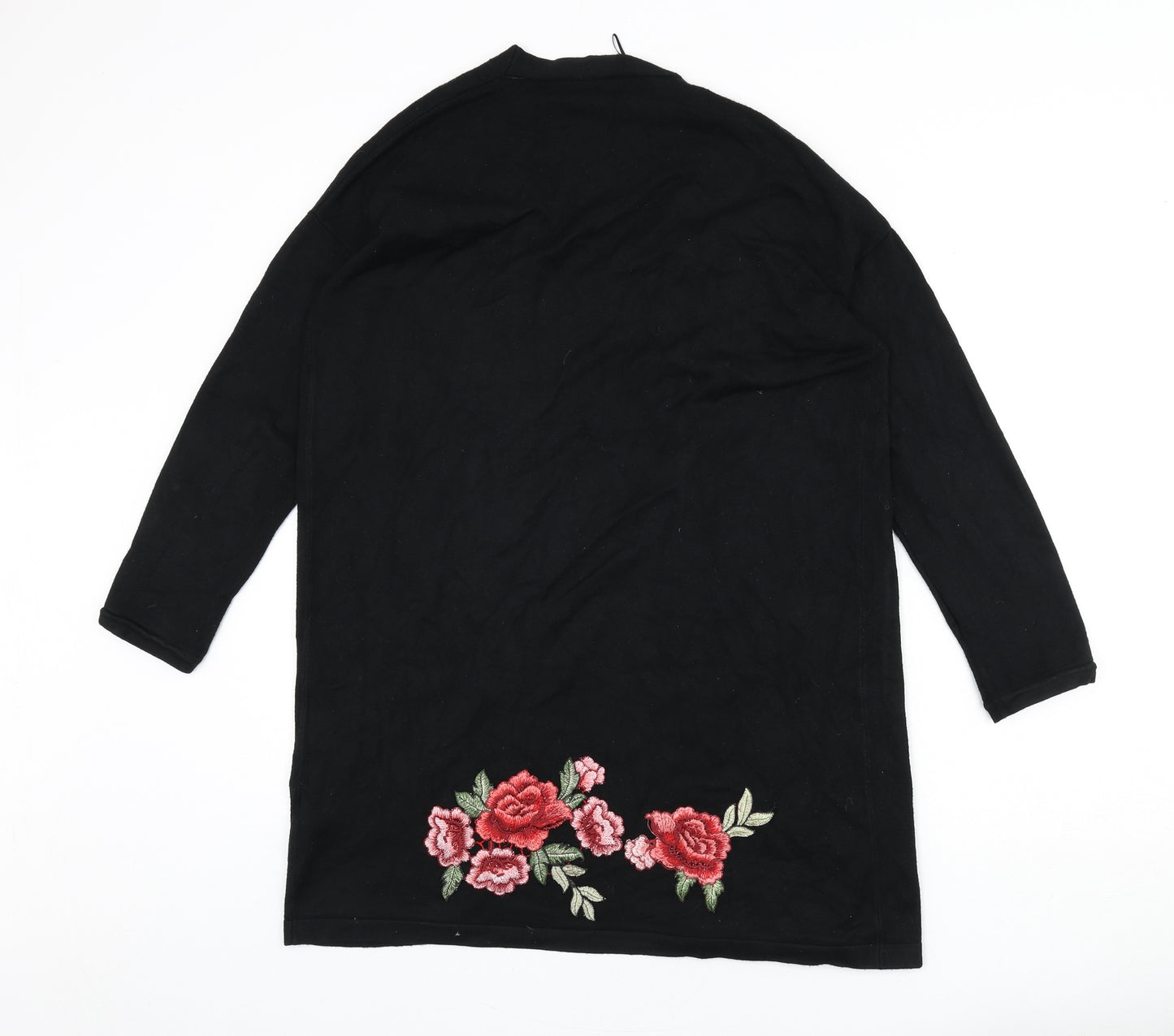 New Look Womens Black V-Neck Viscose Cardigan Jumper Size M - Floral Embroidery