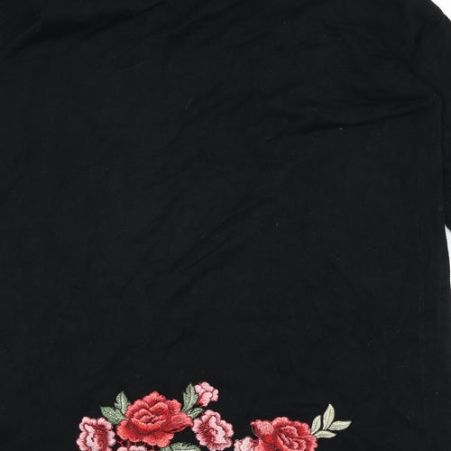 New Look Womens Black V-Neck Viscose Cardigan Jumper Size M - Floral Embroidery