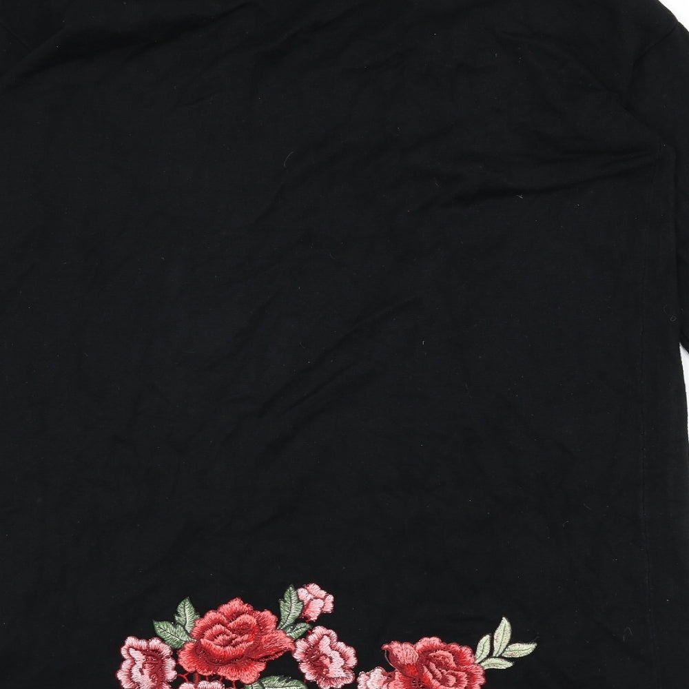 New Look Womens Black V-Neck Viscose Cardigan Jumper Size M - Floral Embroidery