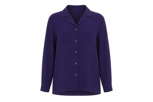 Front view of Chanade women’s purple polyester basic button-up, size UK 12, collared