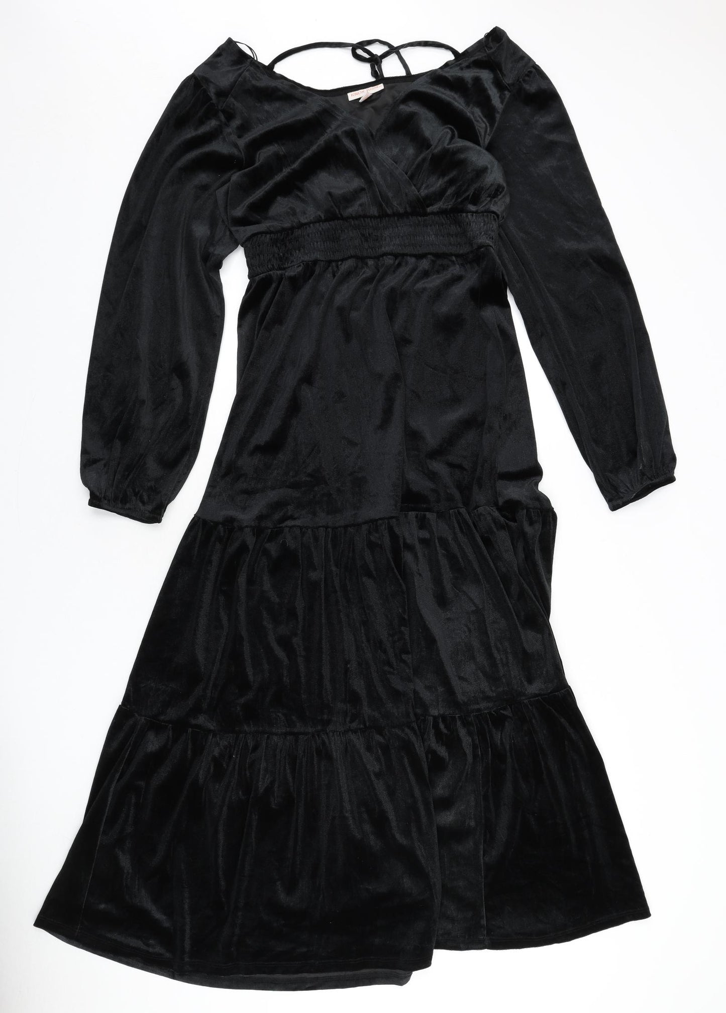 Knox Rose Womens Black Polyester Fit & Flare Size M V-Neck Tie