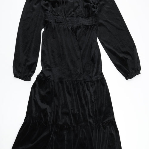 Knox Rose Womens Black Polyester Fit & Flare Size M V-Neck Tie