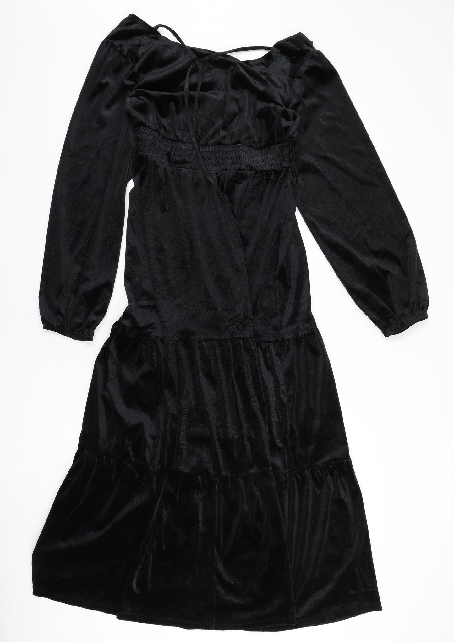 Knox Rose Womens Black Polyester Fit & Flare Size M V-Neck Tie
