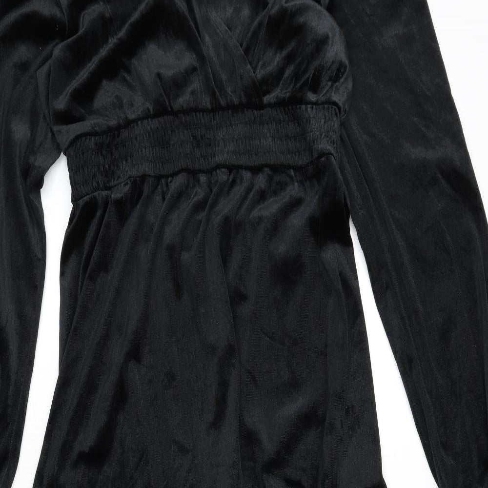 Knox Rose Womens Black Polyester Fit & Flare Size M V-Neck Tie