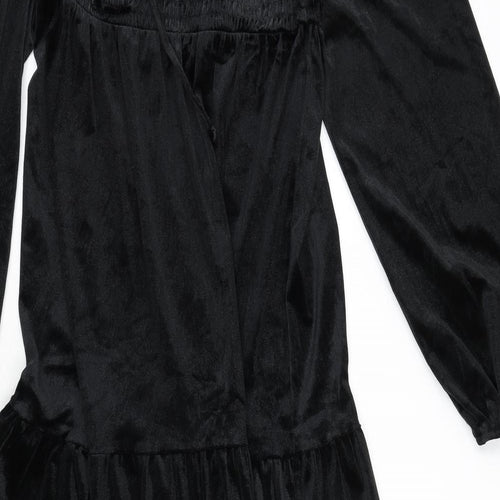Knox Rose Womens Black Polyester Fit & Flare Size M V-Neck Tie