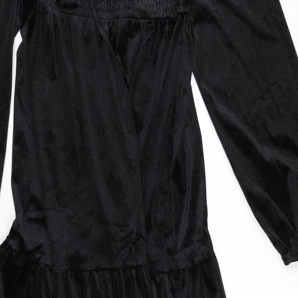 Knox Rose Womens Black Polyester Fit & Flare Size M V-Neck Tie