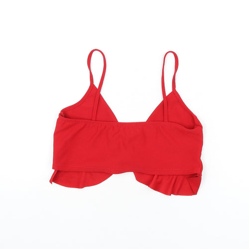 I SAW IT FIRST Womens Red Polyester Cropped T-Shirt Size 6 V-Neck - Ruffle Detail