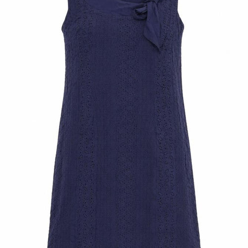 Monsoon Womens Blue Cotton A-Line Size 8 Round Neck Zip - Floral Embroidery, Tie Detail